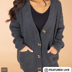 Waffle Cardigan Charcoal Size XL